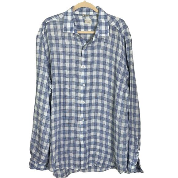 Culturata Shirt Men's XXL Tailored Fit 100% Linen Blue White Plaid Made in Italy - Picture 1 of 8